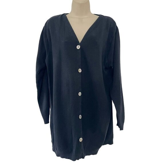 Coldwater Creek Woman's Sz M Black Cardigan w/ Sweater Mother of Pearl Buttons - Picture 1 of 7